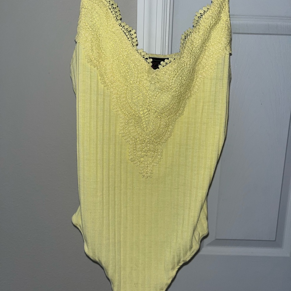 Yellow Lace Trim Women's Top